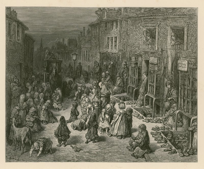 Seven Dials, Londýn od Gustave Dore