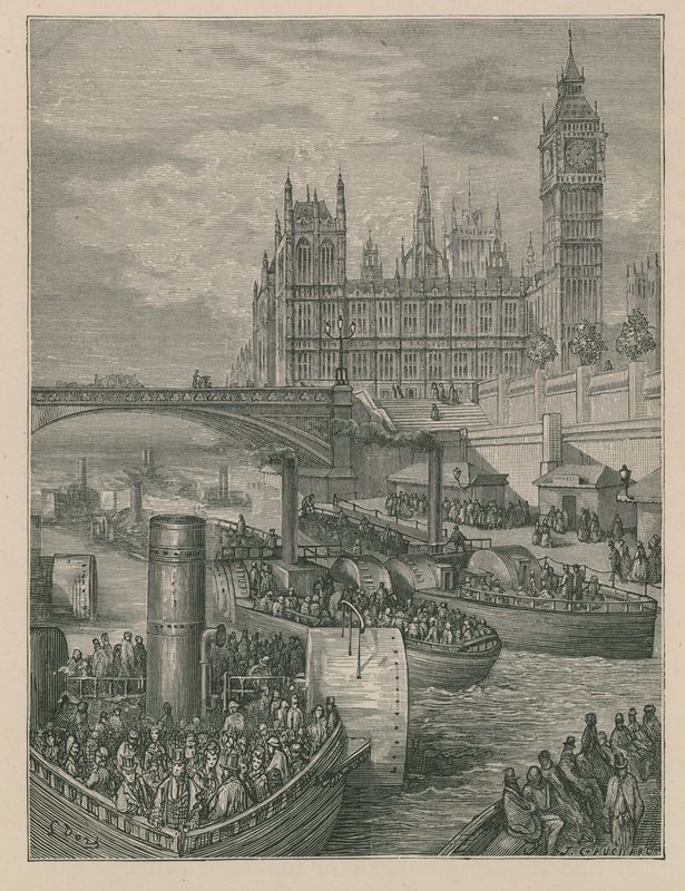 Westminster Stairs - Odjezd parníků od Gustave Dore