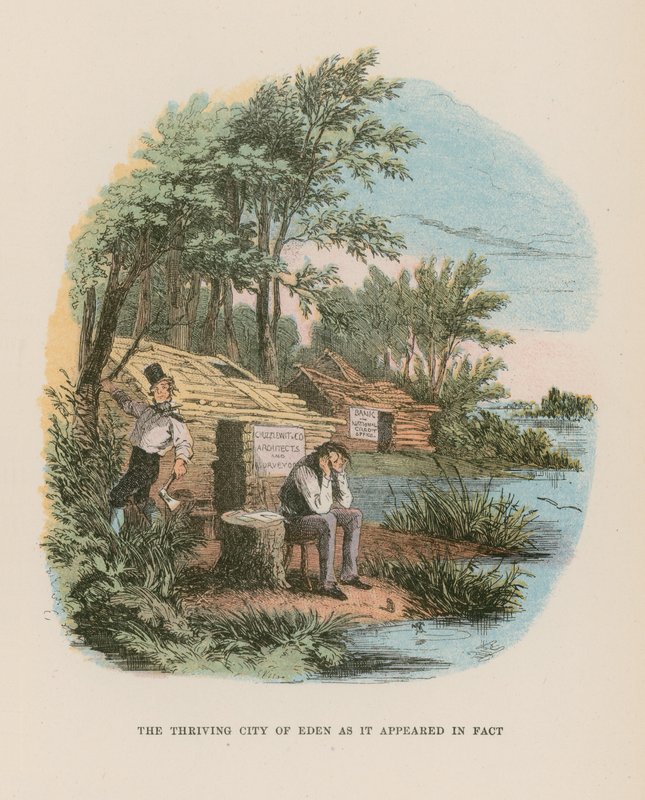 Ilustrace k filmu Martin Chuzzlewit od Hablot Knight Browne