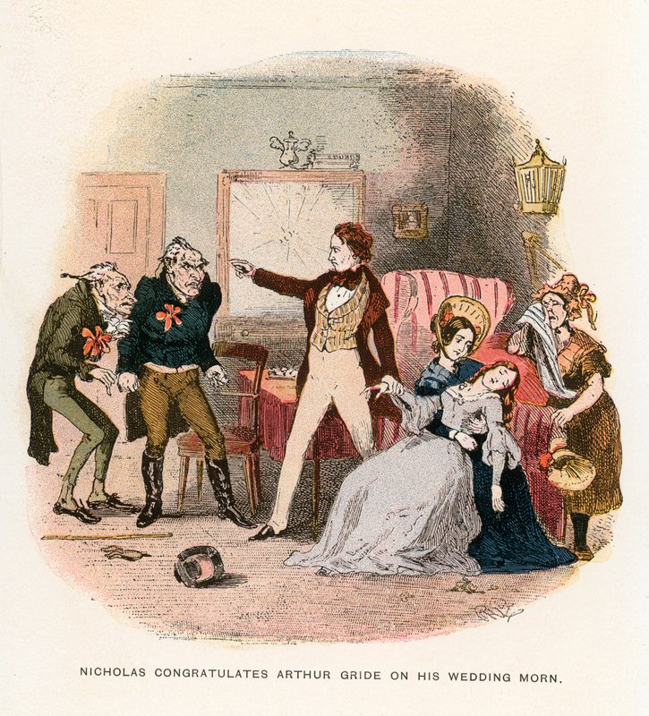 Ilustrace pro Nicholase Nicklebyho od Hablot Knight Browne