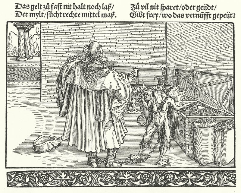 The Demon of Avarice (rytina) od Hans (after) Burgkmair