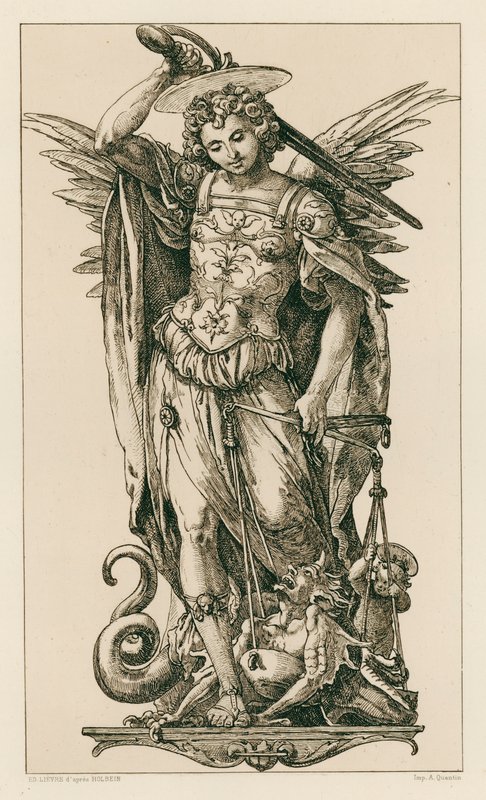 Saint Michael (rytina) od Hans (after) Holbein the Younger
