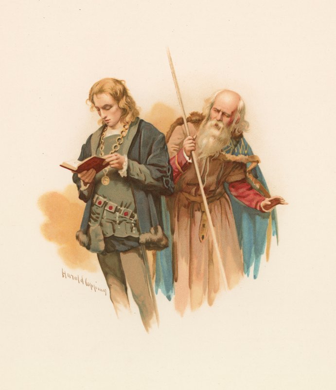 Hamlet čte s Poloniem vzadu od Harold Copping