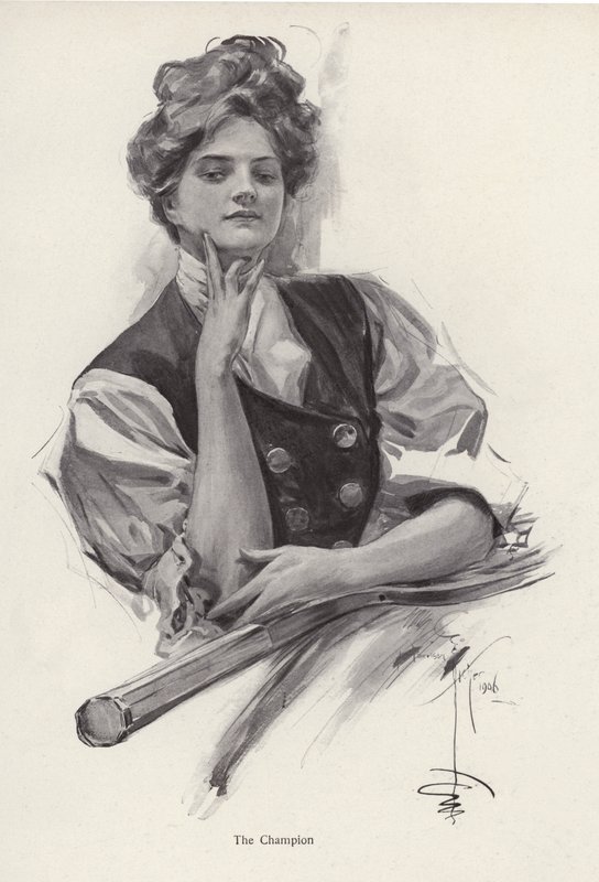 Mladá žena, tenisová šampionka (litho) od Harrison Fisher