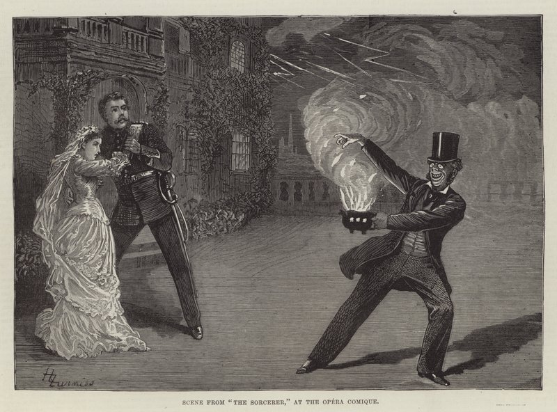 Scéna z Čaroděje v Opeře Comique od Harry Furniss