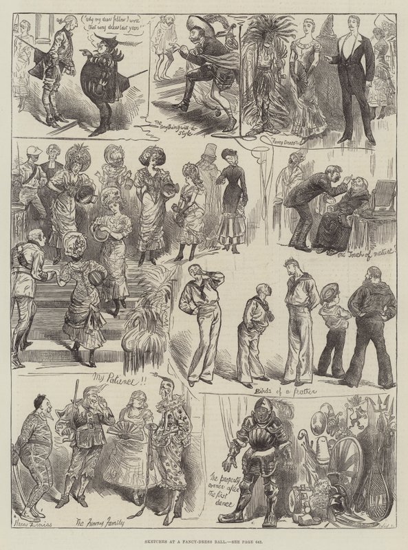 Skici na maškarním plese od Harry Furniss