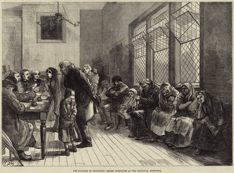 The Distress in Sheffield, Relief Committee at Institute, Sheffield od Harry Furniss