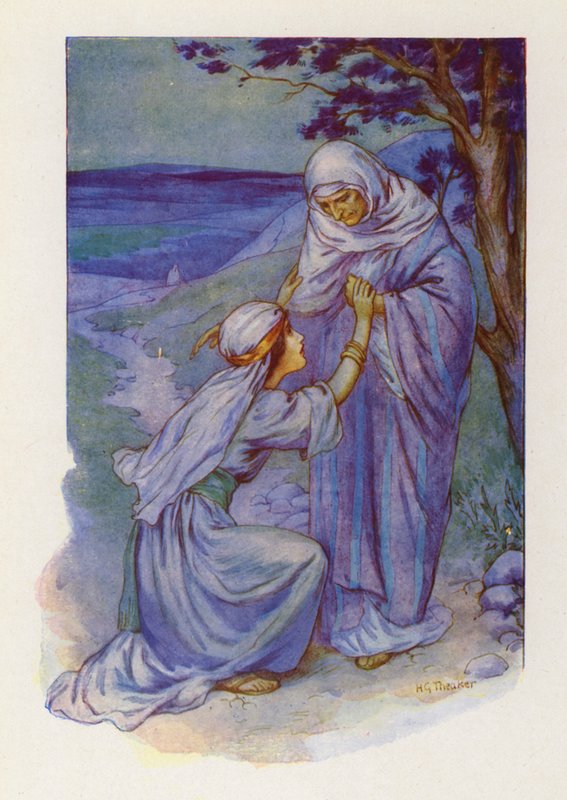 Rút a Naomi (barevná litografie) od Harry George Theaker