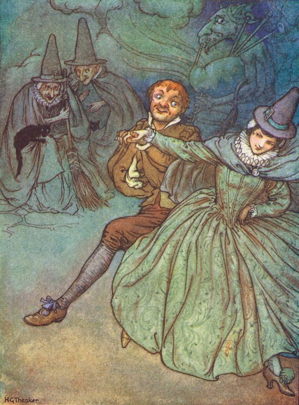 Čarodějnické dovádění (barevná litografie) od Harry George Theaker
