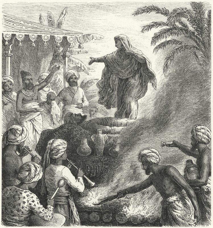 Suttee, hinduistický pohřební zvyk (rytina) od Heinrich Leutemann