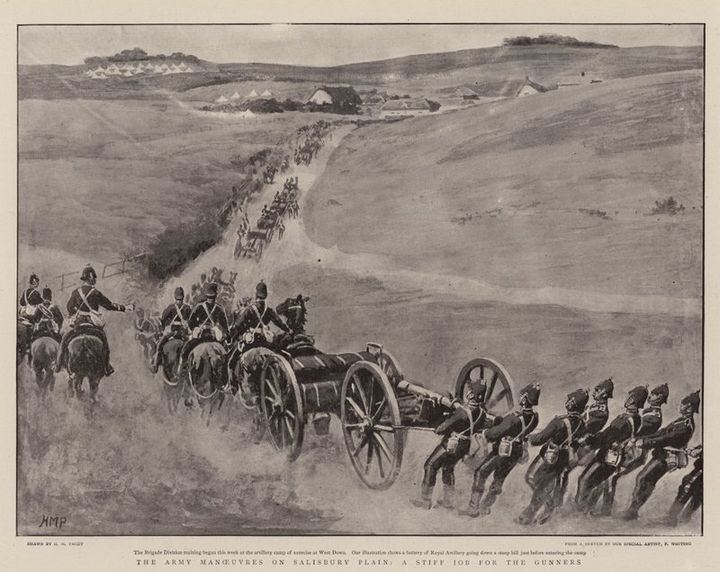 Armádní manévry na Salisbury Plain, těžká práce pro dělostřelce od Henry Marriott Paget