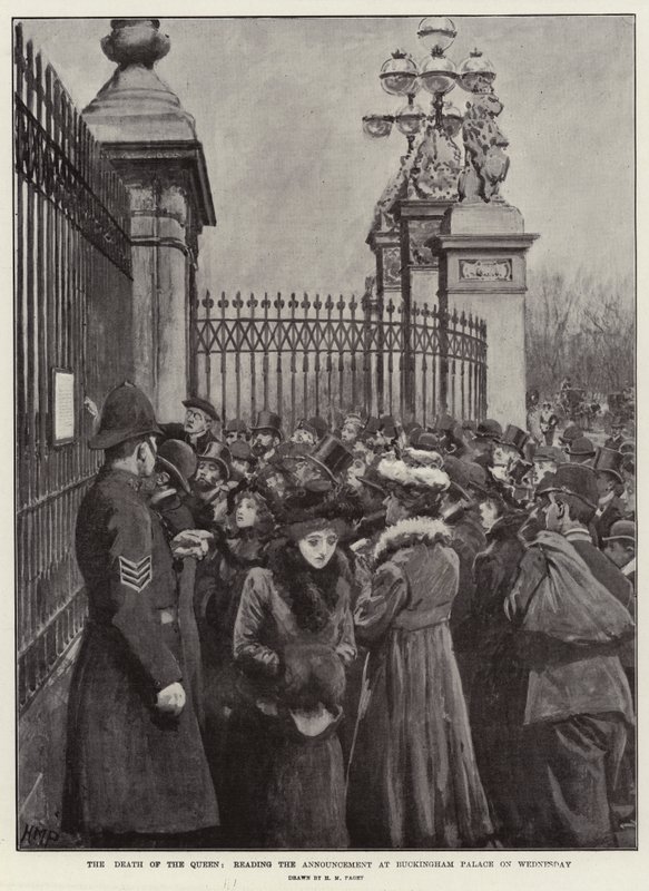 Smrt královny, čtení oznámení v Buckinghamském paláci ve středu od Henry Marriott Paget