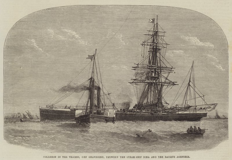 Srážka v Temži u Gravesendu mezi parní lodí Iona a Barque Agenória od Henry Spernon Tozer