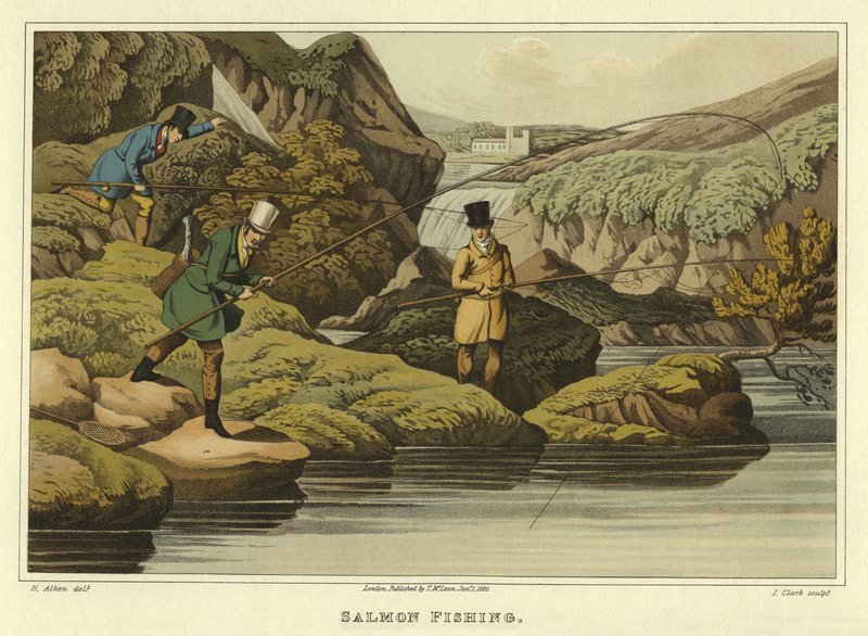 Lov lososů (chromolitho) od Henry Thomas Alken