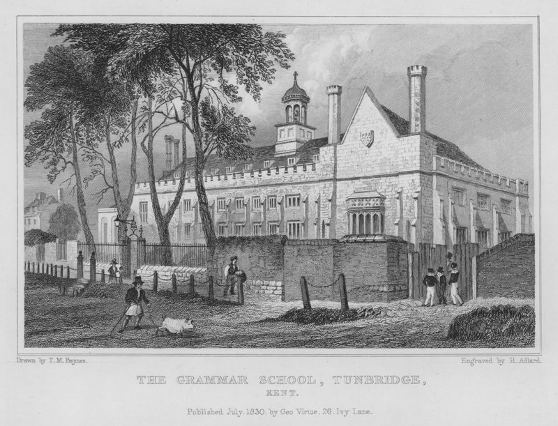 The Grammar School, Tunbridge, Kent (rytina) od Henry Adlard