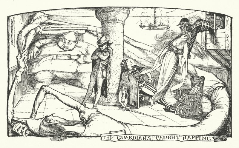 Strážci přistihli dřímání (rytina) od Henry Justice Ford