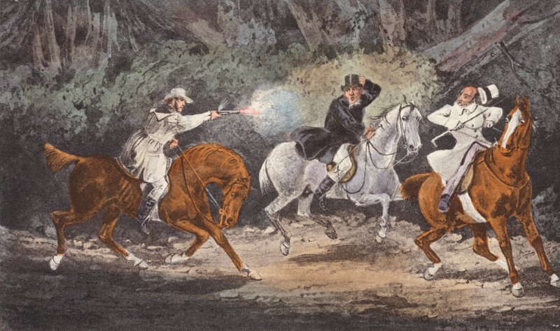 "Stand and deliver" (litografie) od Henry Thomas (after) Alken