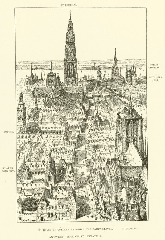 Antverpy, doba svatého Ignáce (rytina) od Henry William Brewer