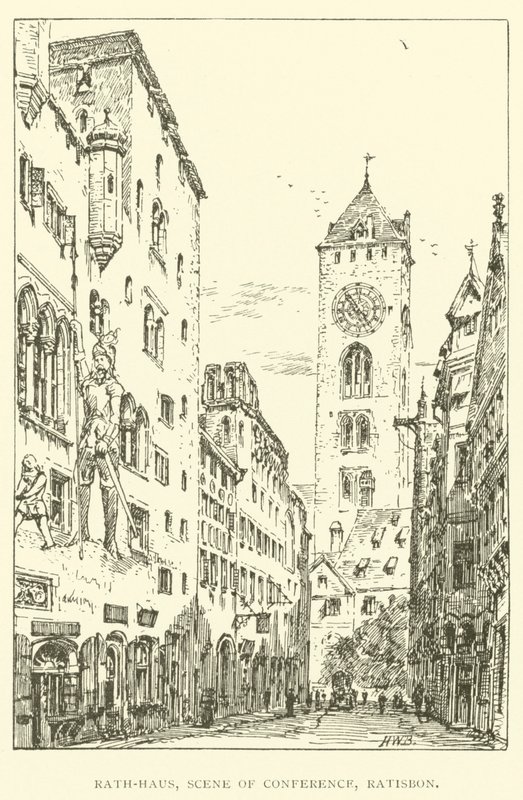 Rath-Haus, dějiště konference, Ratisbon (rytina) od Henry William Brewer