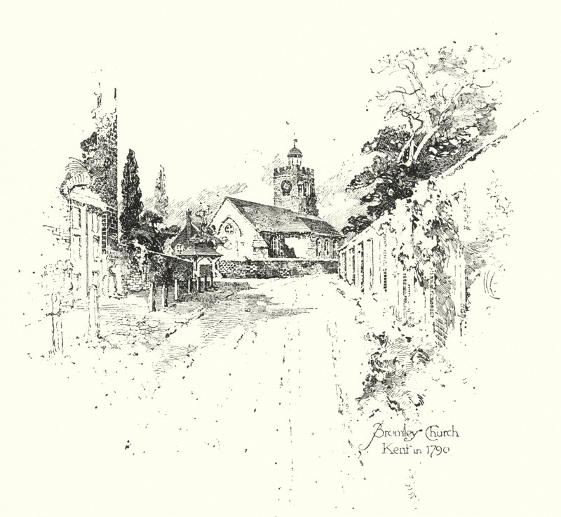 Bromley Chruch, Kent, v roce 1790 (litho) od Herbert (after) Railton