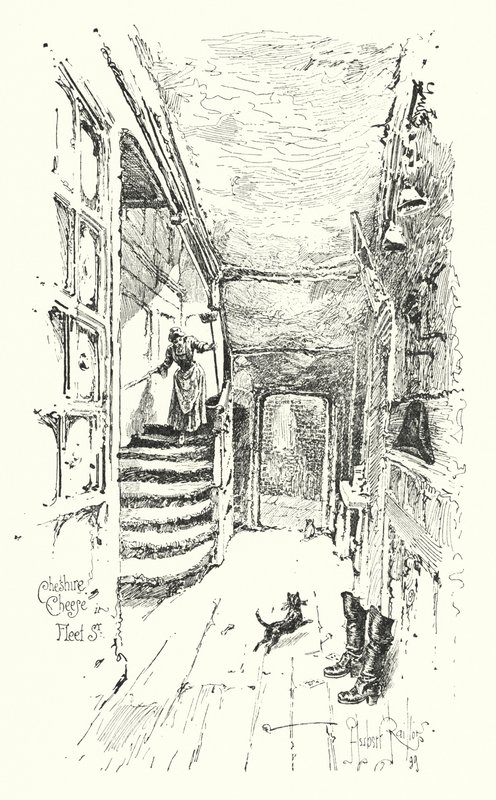 Cheshire Cheese, Fleet Street, Londýn (litho) od Herbert (after) Railton