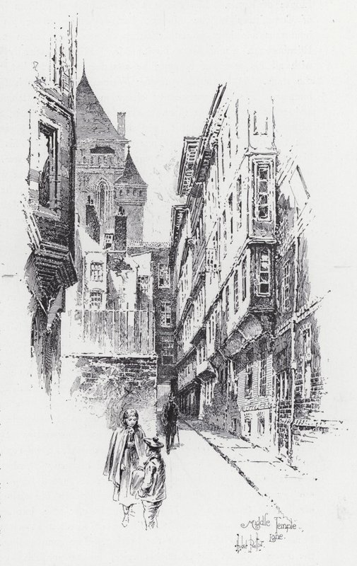 Middle Temple Lane (rytina) od Herbert (after) Railton