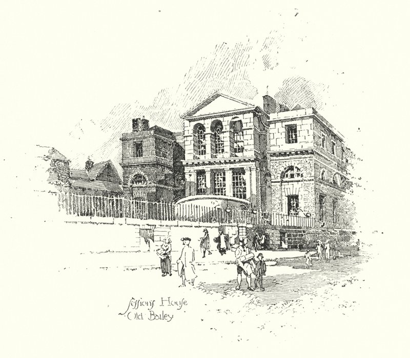 Sessions House, Old Bailey, Londýn (litho) od Herbert (after) Railton