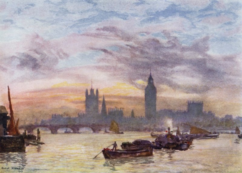 Westminster Towers (barevné lito) od Herbert Menzies (after) Marshall