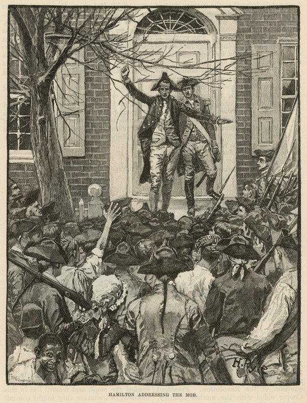 Hamilton oslovuje dav (rytina) od Howard (after) Pyle