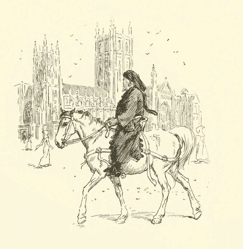 Geoffrey Chaucer na koni (litho) od Hugh Thomson