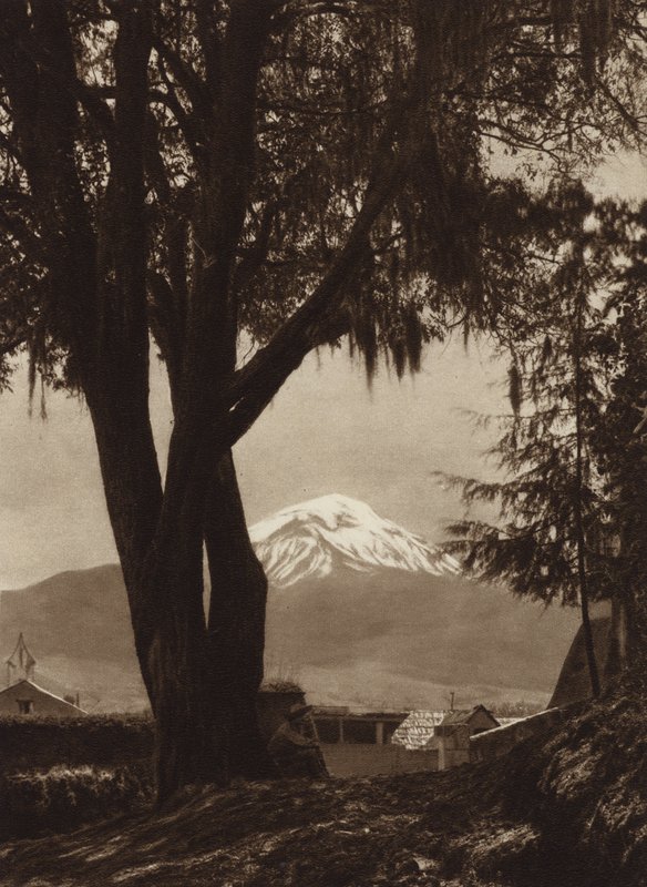 Mexiko: Popocatepetl, pohled z Amecamecy (čb fotografie) od Hugo Brehme