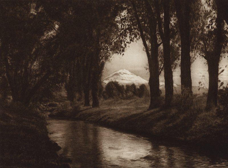 Mexiko: Popocatepetl, pohled z Amecamecy (čb fotografie) od Hugo Brehme