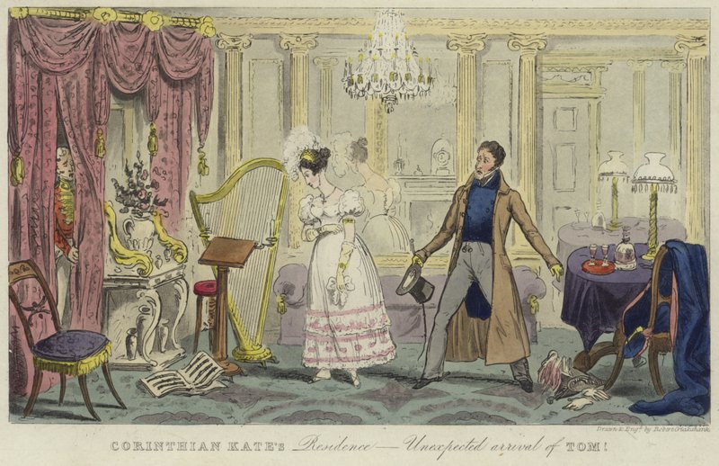 Sídlo Corinthian Kate - nečekaný příjezd Toma! od Isaac Robert Cruikshank
