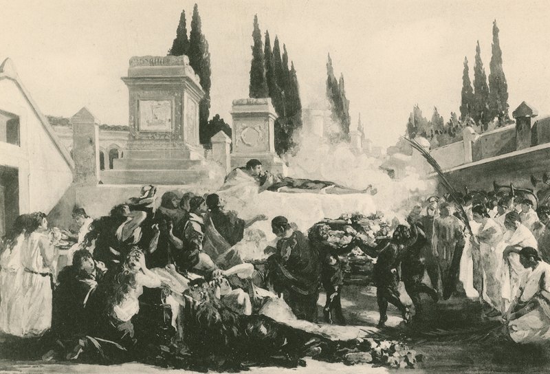Pohřeb v Ustrinu (hlubotisk) od Italian School