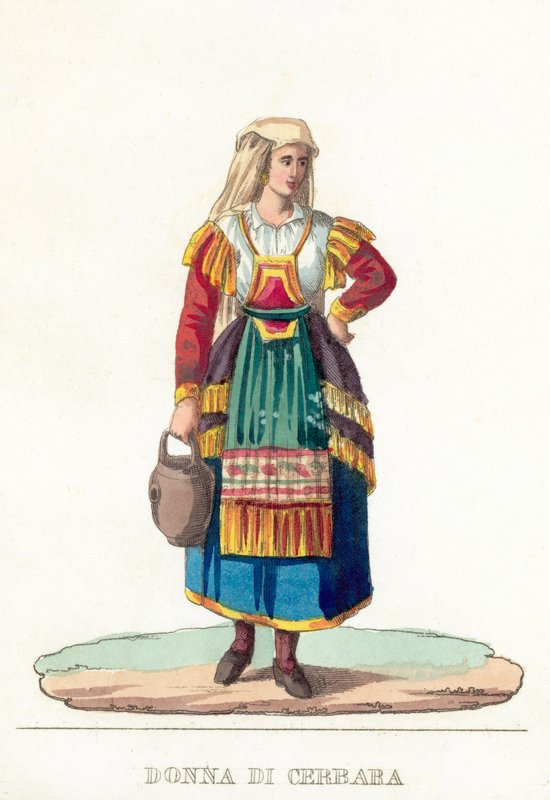Donna Di Cerbara (barevná rytina) od Italian School