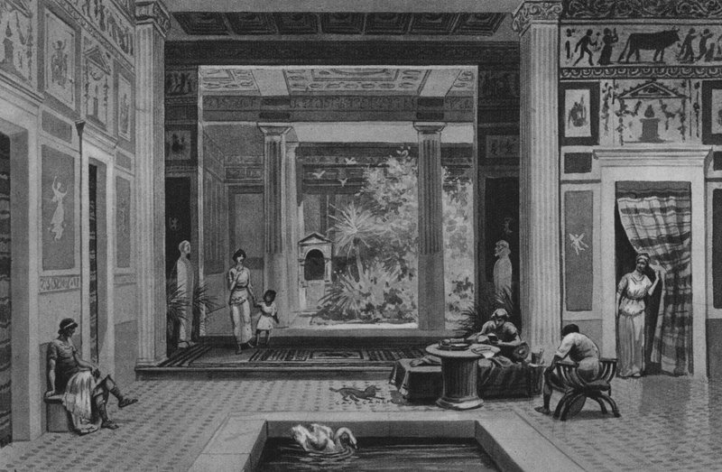 Pompeje: Dům tragického básníka (litho) od Italian School