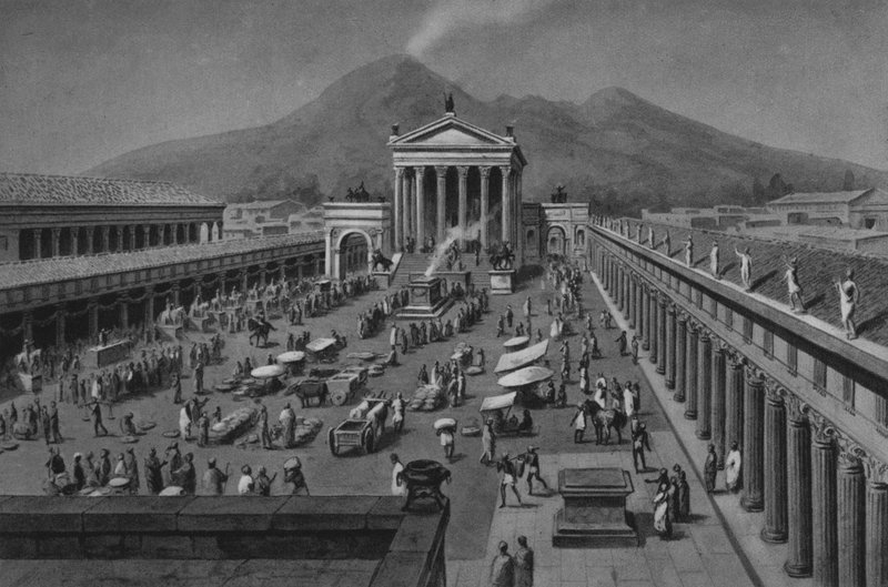 Pompeje: Občanské fórum (litho) od Italian School