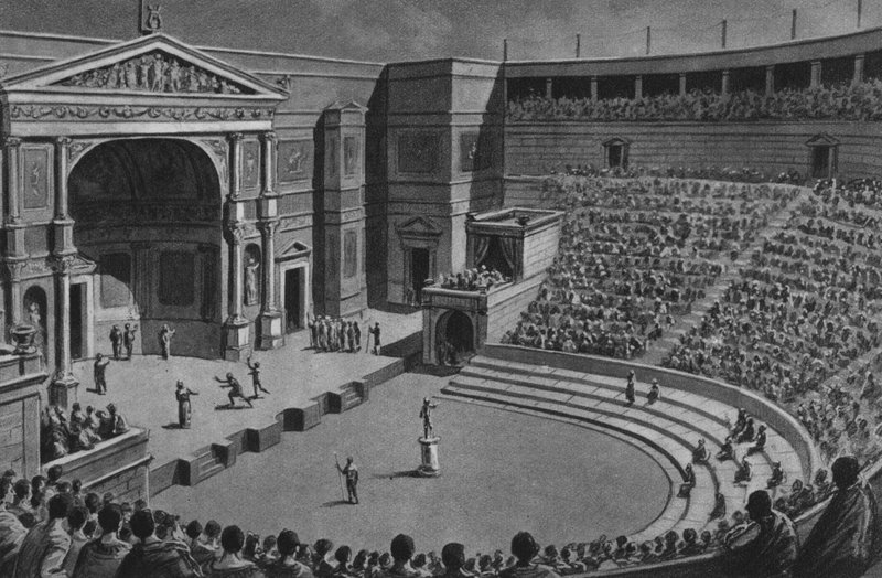 Pompeje: Tragické divadlo (litho) od Italian School