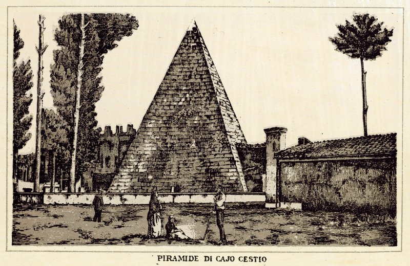 Řím: Pyramida Cajo Cestio (litho) od Italian School