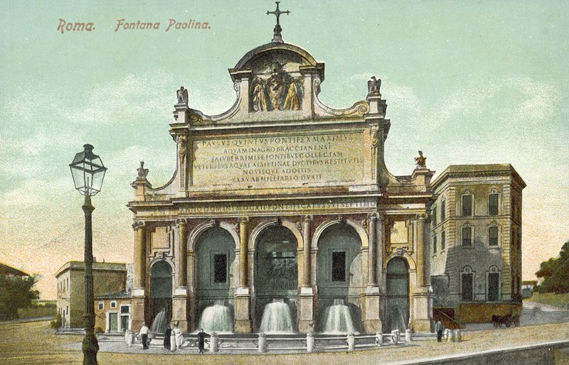 Řím, Itálie, Fontana Paolina (barevná litografie) od Italian School