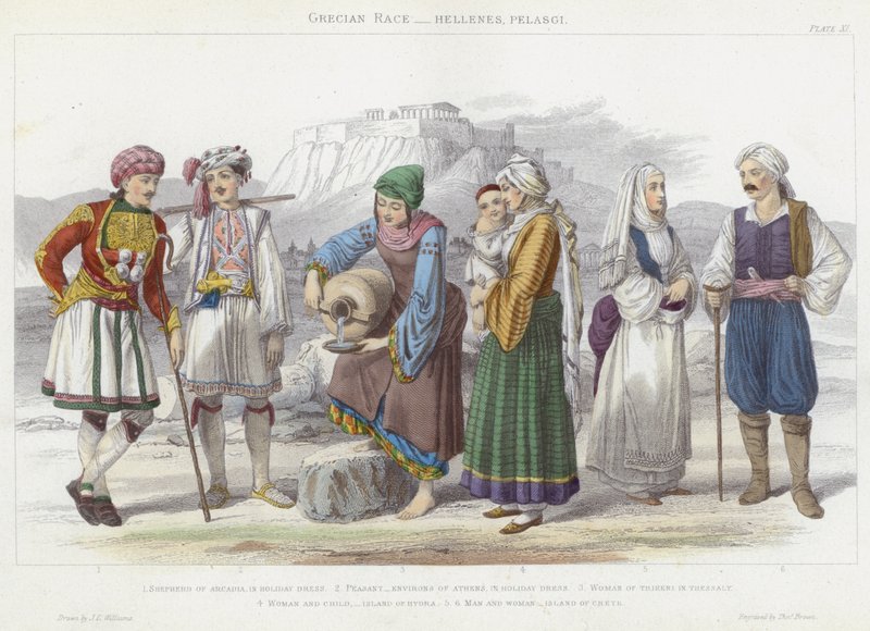 Řecká rasa, Hellenes, Pelasgi (barevná rytina) od J.L. (after) Williams