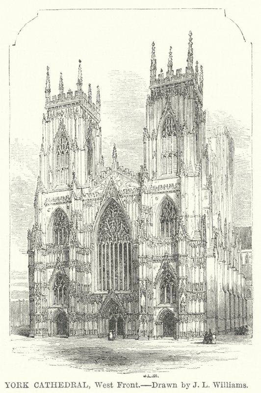 Yorkská katedrála, západní fronta (rytina) od J.L. (after) Williams