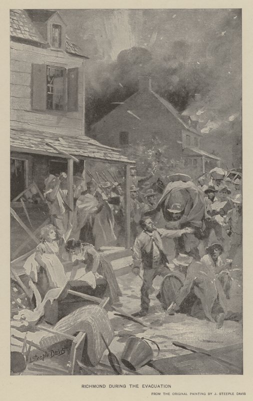 Richmond během evakuace (litho) od J. (after) Steeple Davis