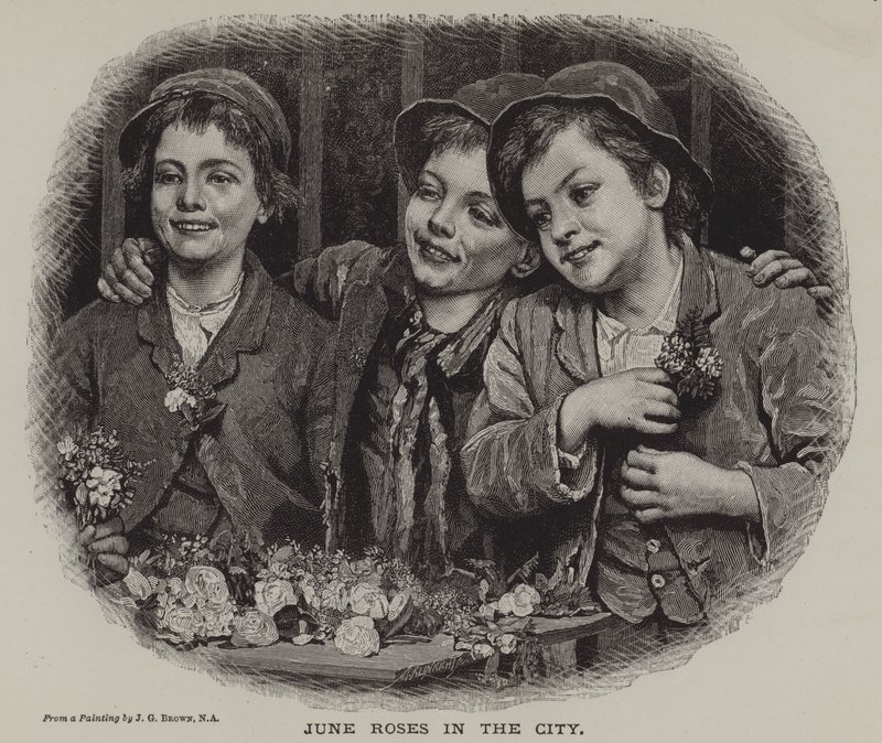 Červnové růže ve městě (rytina) od J. Gillis Brown