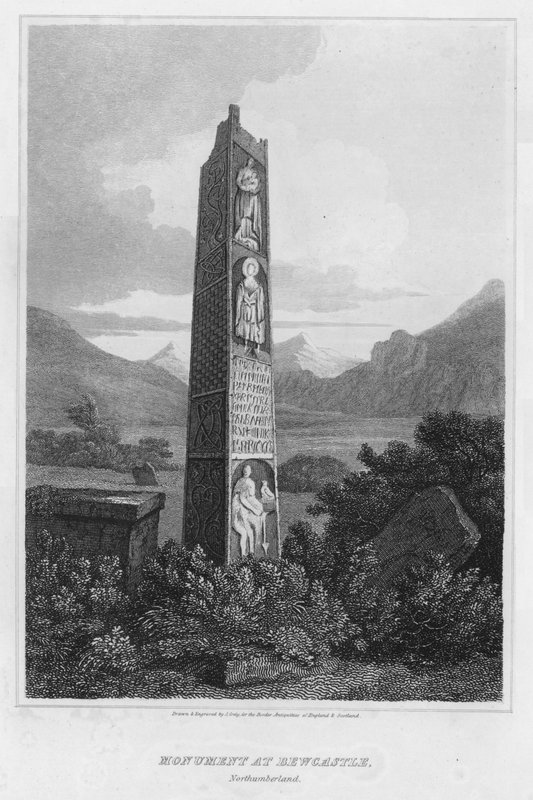 Památník v Bewcastle, Northumberland (rytina) od J. Greig