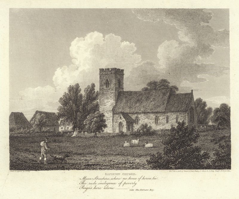 Robert Bloomfield, básník: Sapiston Church (rytina) od J. Greig