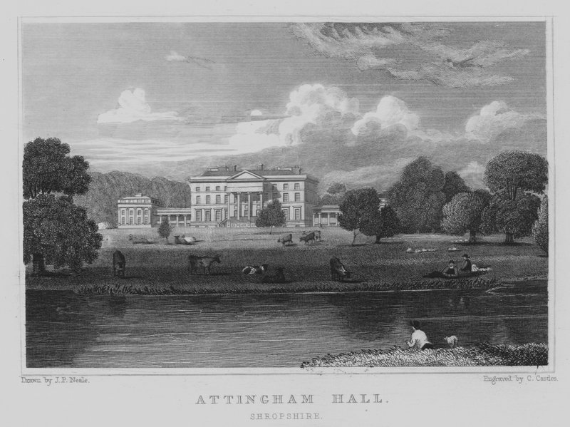 Attingham Hall, Shropshire (rytina) od John Preston Neale