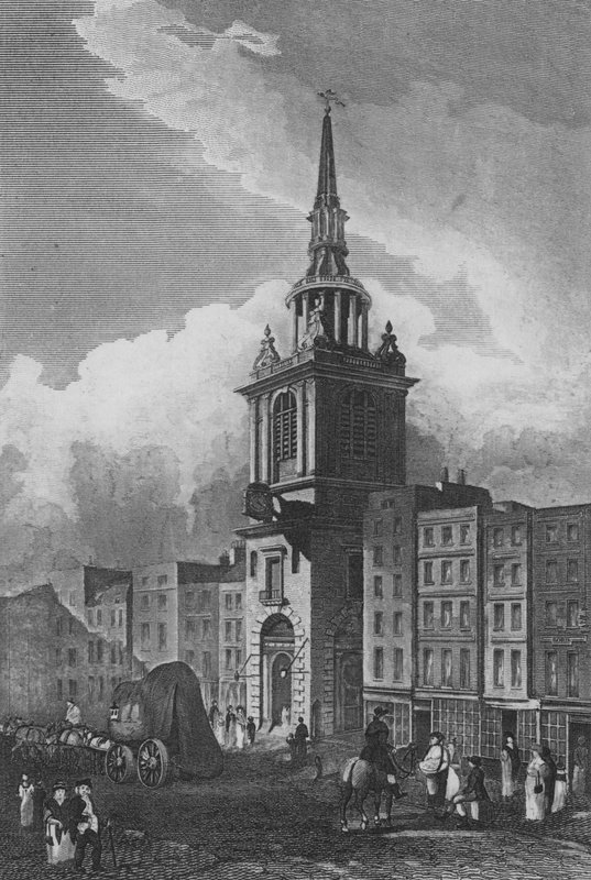 Bow Church, Cheapside, Londýn (rytina) od John Preston Neale