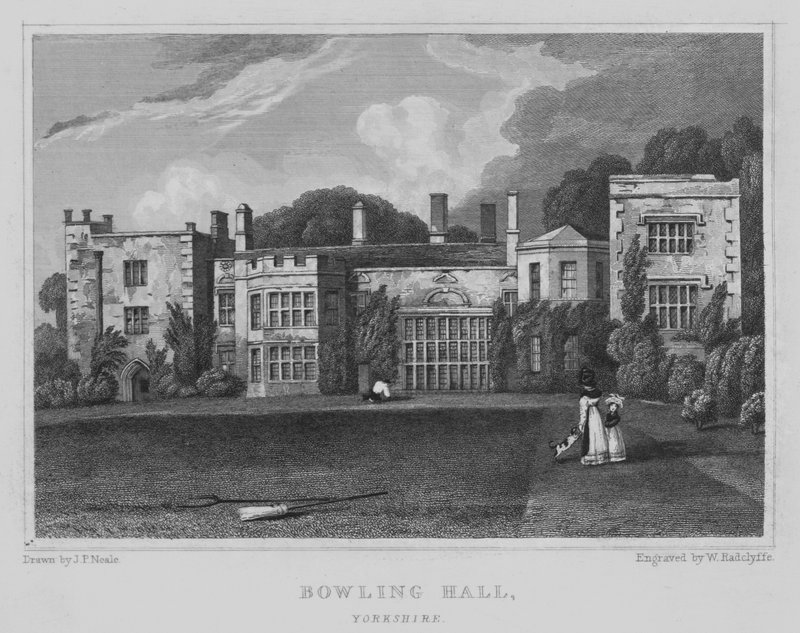 Bowling Hall, Yorkshire (rytina) od John Preston Neale
