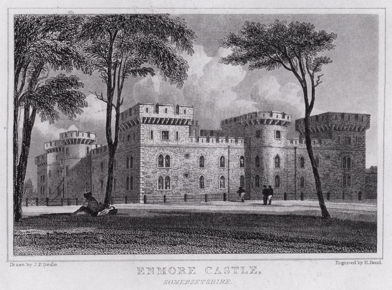 Enmore Castle, Somersetshire (rytina) od John Preston Neale